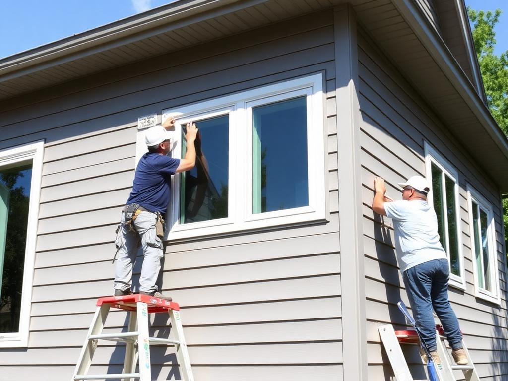 Crew installing fiber cement siding panels on a modern home exterior